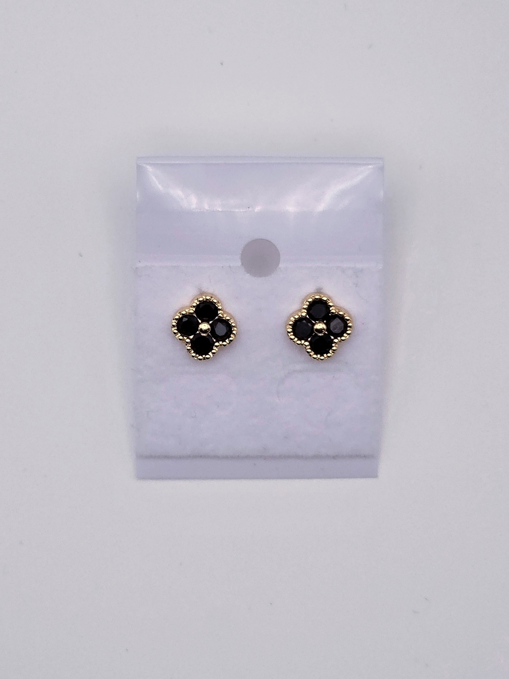 Gold-Tone Black Clover Stud Earrings - Women Jewelry